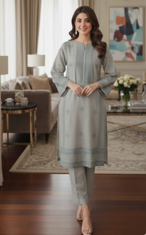 2 piece – embroidered khaddar suit