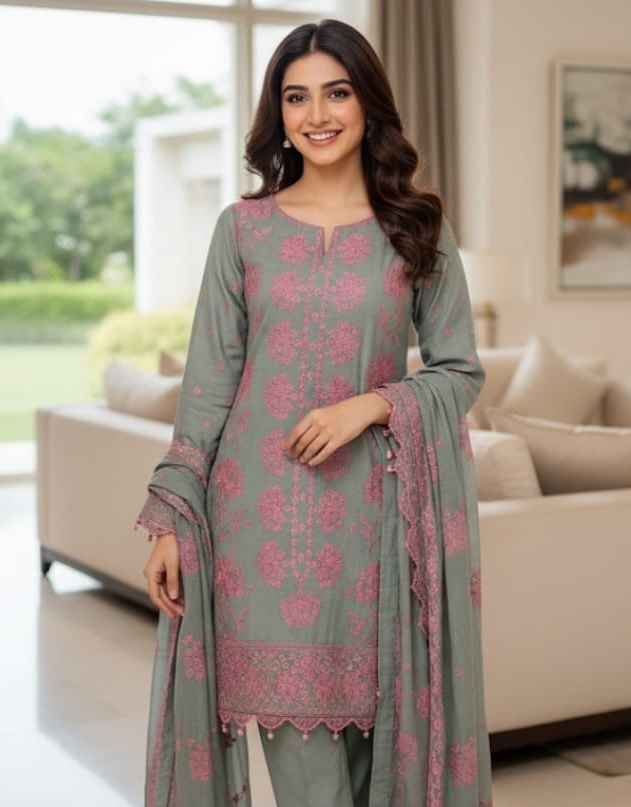 2 piece unstitched embroidered khaddar suit